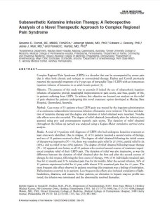 Subanesthetic Ketamine Infusion Therapy: A Retrospective Analysis of a Novel Therapeutic Approach to Complex Regional Pain Syndrome