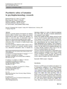 Psychiatric Safety of Ketamine in Psychopharmacology Research