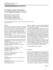 Psychiatric Safety of Ketamine in Psychopharmacology Research