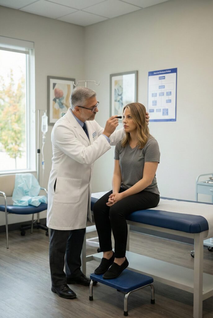A physician examining a patient before treatment